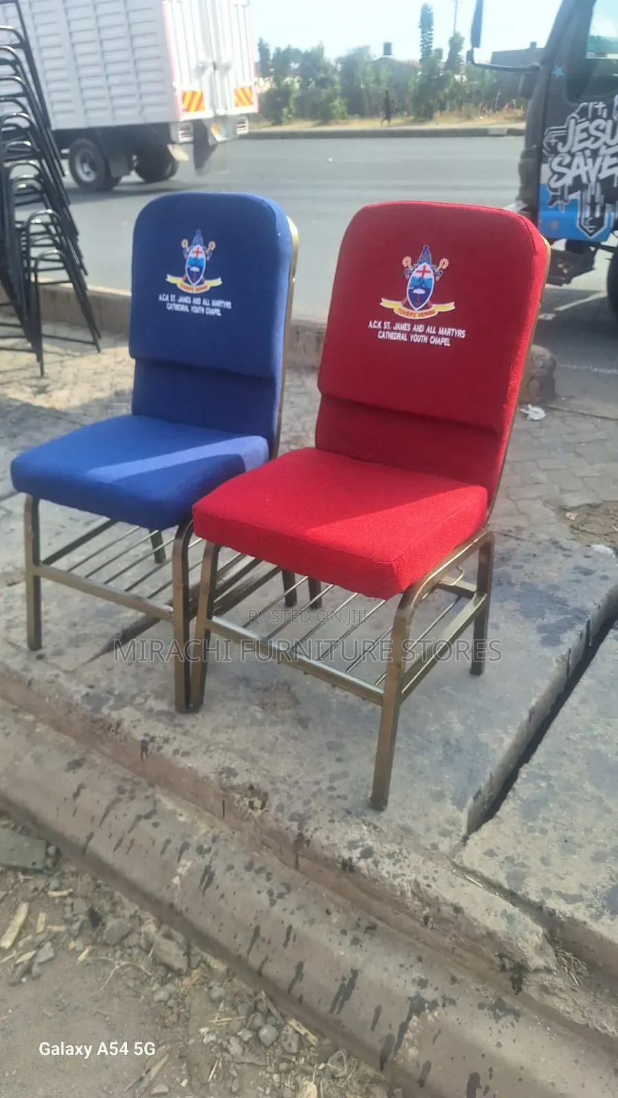 Blue Ad Red Church Seats