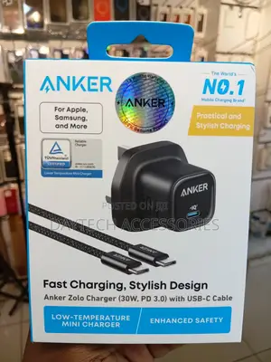 Anker 30W Fast Charging USB C Charger With Cable - Black
