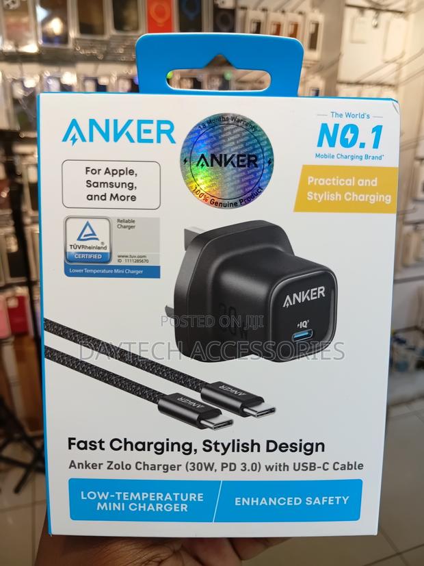 Anker 30W Fast Charging USB C Charger With Cable - Black