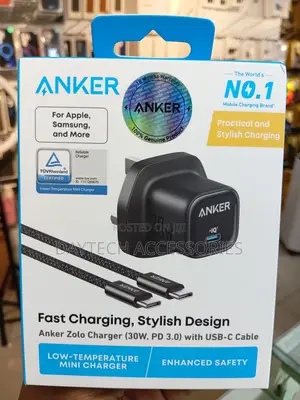 Anker 30W Fast Charging USB C Charger With Cable - Black