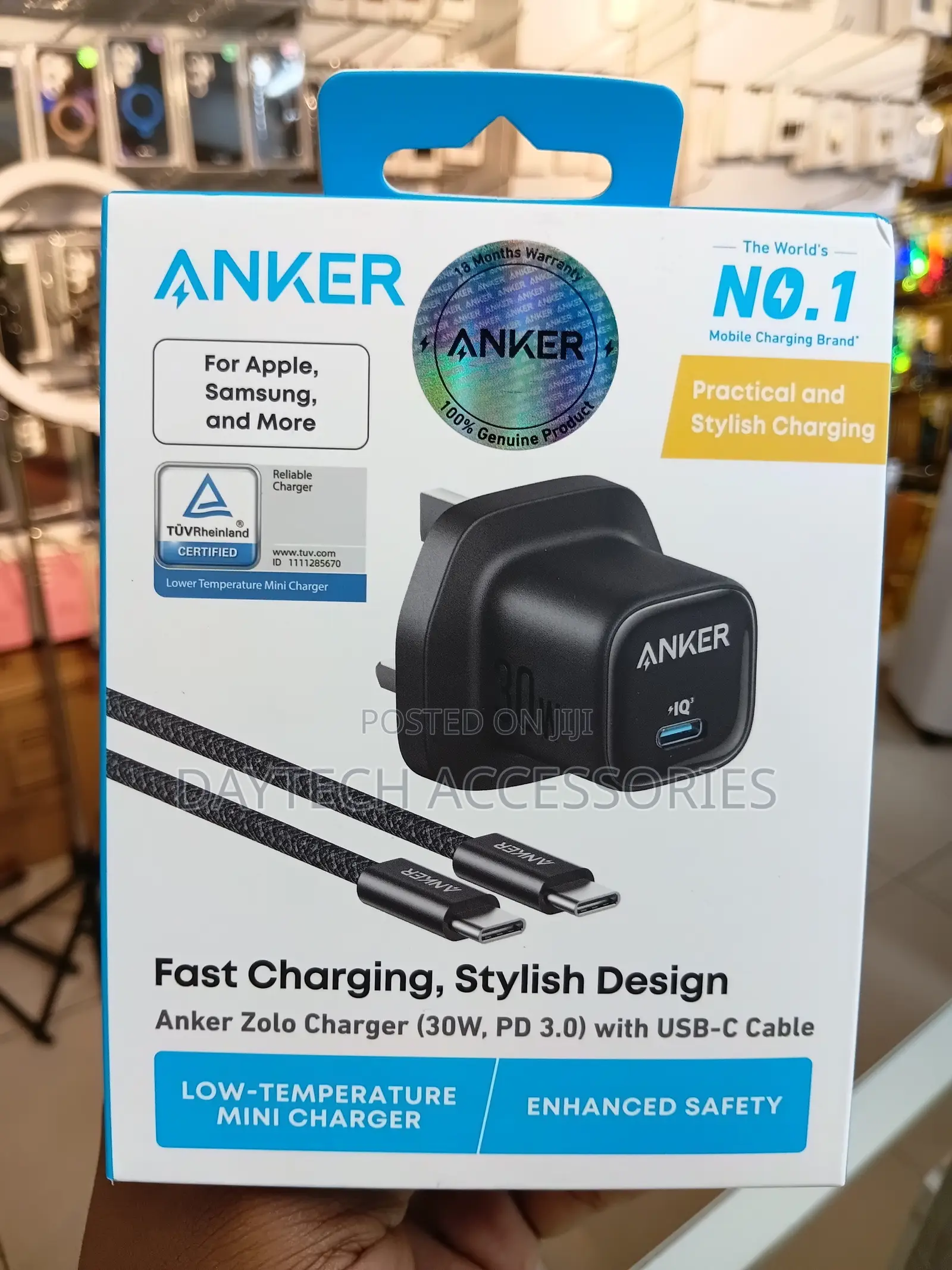 Anker 30W Fast Charging USB C Charger With Cable - Black
