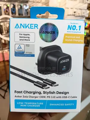 Anker 30W Fast Charging USB C Charger With Cable - Black
