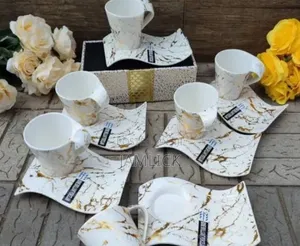6pcs White Marble Cup Saucer Set - Sp