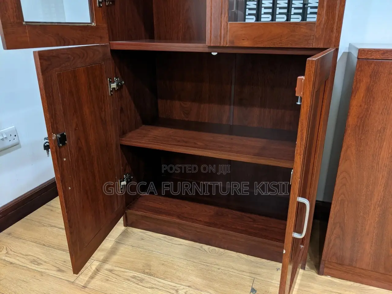 Cabinet; 2-Door Mahogany Storage Cabinet
