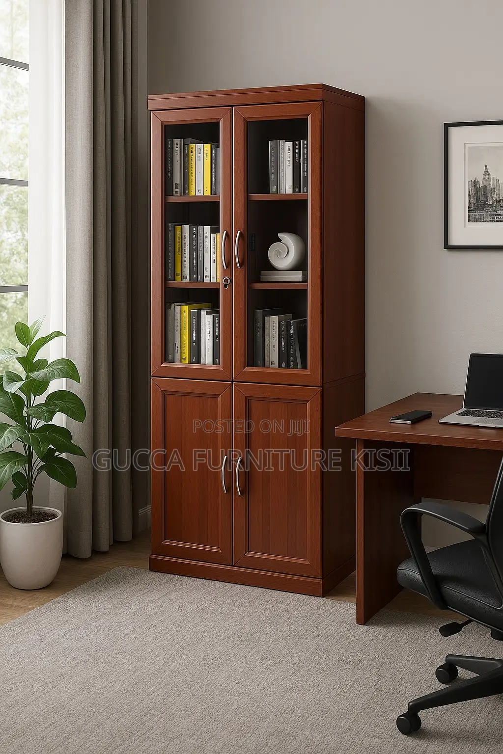 Cabinet; 2-Door Mahogany Storage Cabinet