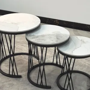 Elegant Grey Marble 2pcs Coffee Table Set