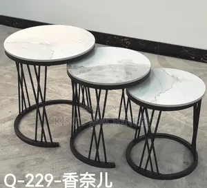 Elegant Grey Marble 2pcs Coffee Table Set
