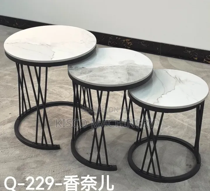 Elegant Grey Marble 2pcs Coffee Table Set