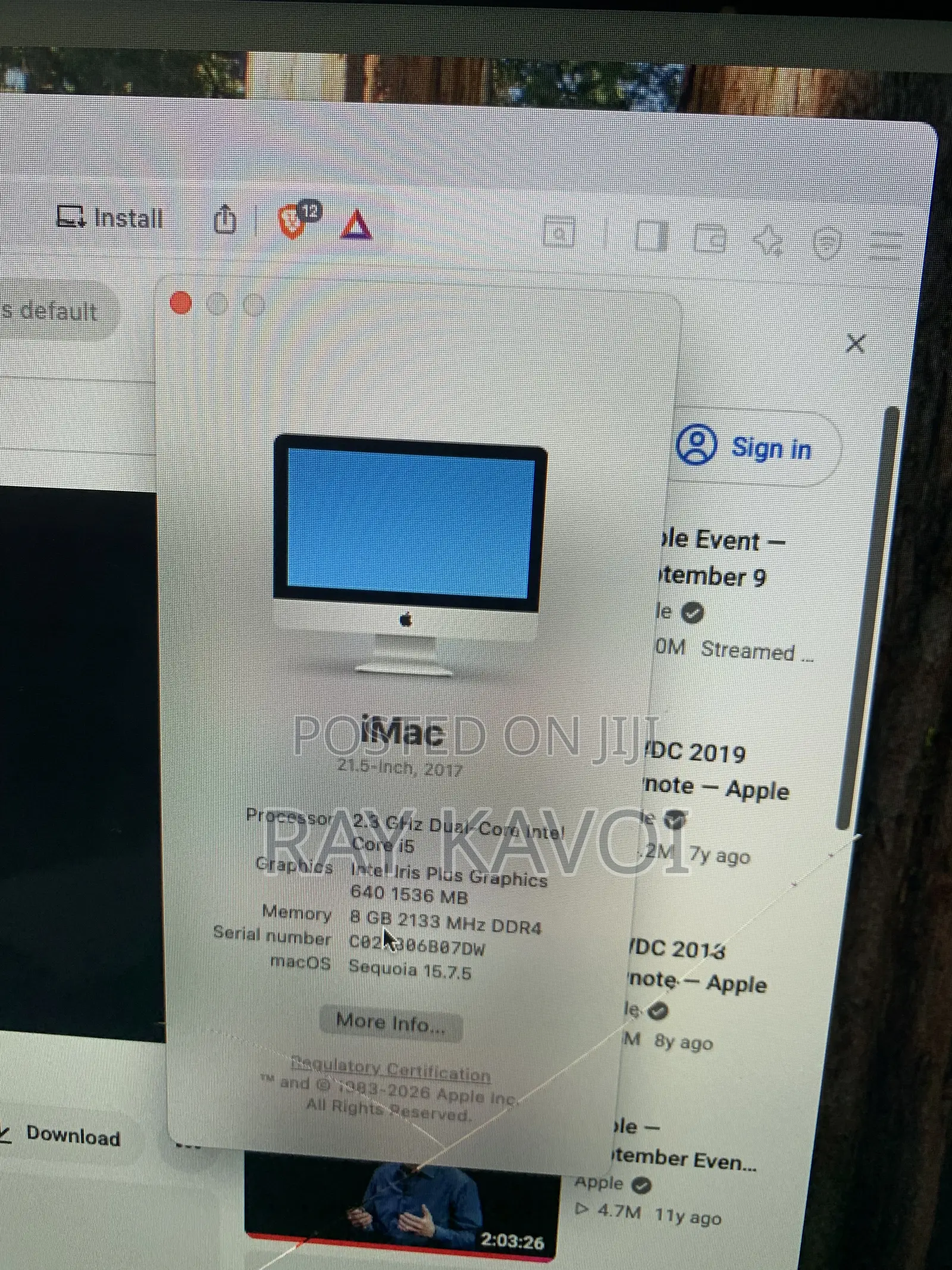 Desktop Computer Apple iMac 8GB Intel Core i5 SSD 256GB