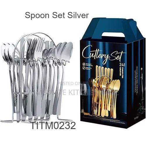 24pcs Silver Cutlery Set With Stand