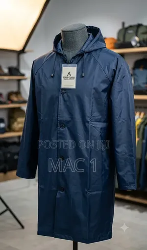 Heavy Duty Waterproof Long Raincoat With Hood - Navy Blue