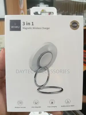 WiWU Wi-W027 3-in-1 Magnetic Wireless Charger 15W Fast-Charging Stand.