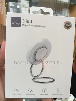 WiWU Wi-W027 3-in-1 Magnetic Wireless Charger 15W Fast-Charging Stand.