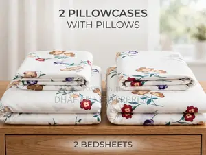 Beautiful Floral Cotton Bedsheet Set – 4pcs (2 Sheets + 2 Pillowcases)