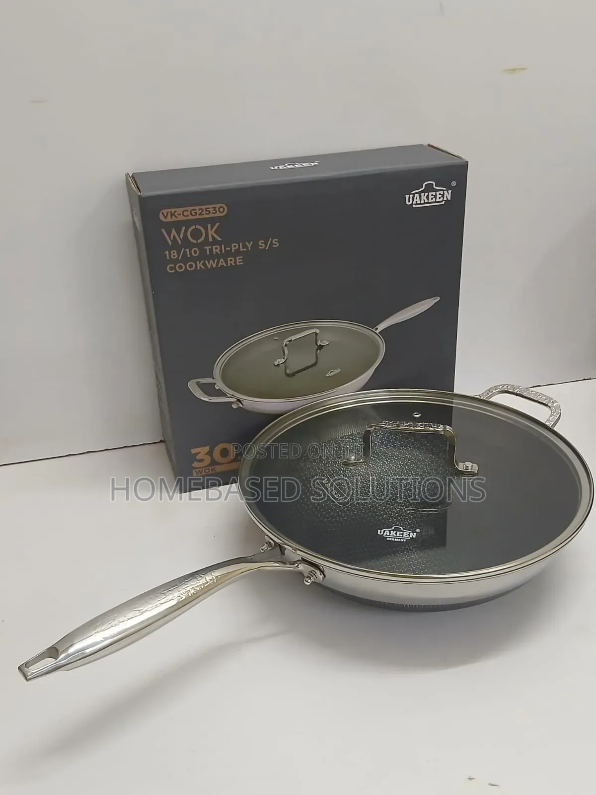 26cm Honey Comb Wok Deep Frying Pan With Glass Lid