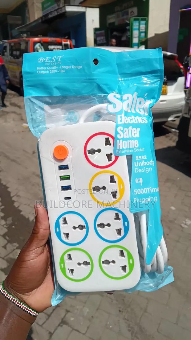 6way Safer Homes Power Extension With USB,switch and Type C Port