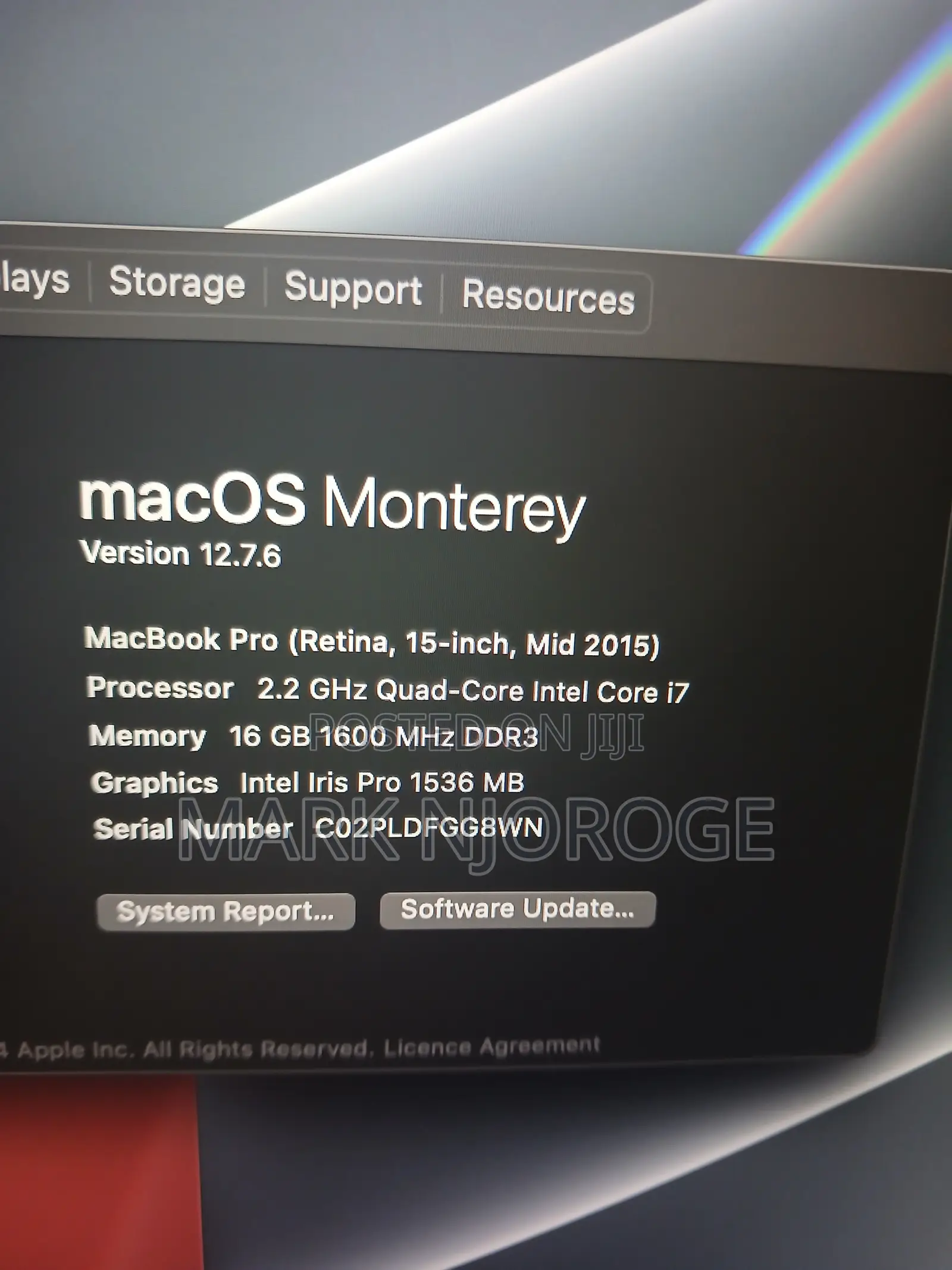 Laptop Apple MacBook Pro 2015 16GB Intel Core i7 SSD 256GB