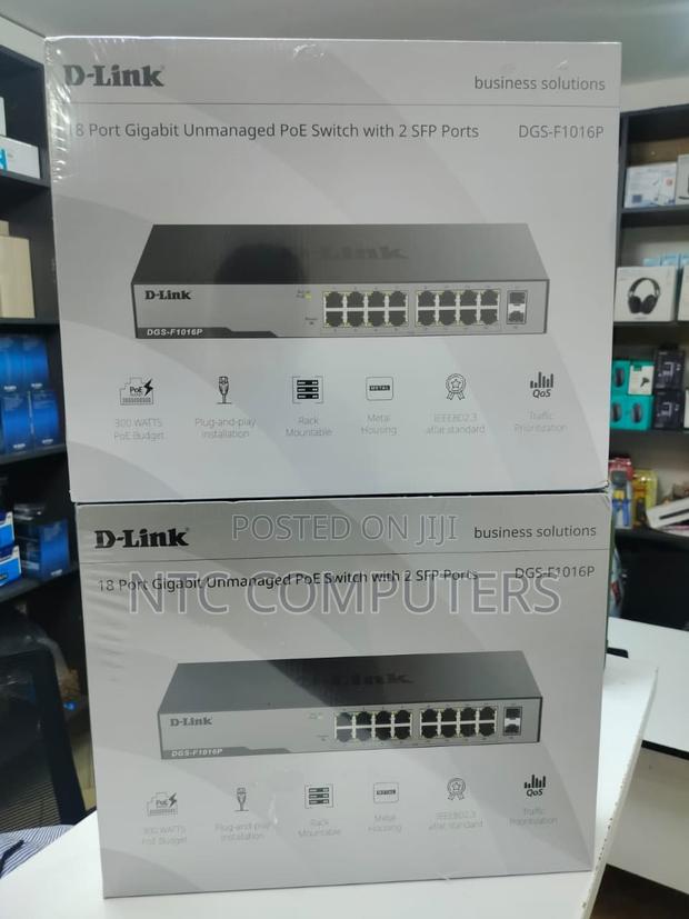 D-Link DGS-F1016P 16-Port Gigabit Unmanaged PoE+ Switch With 2sfp