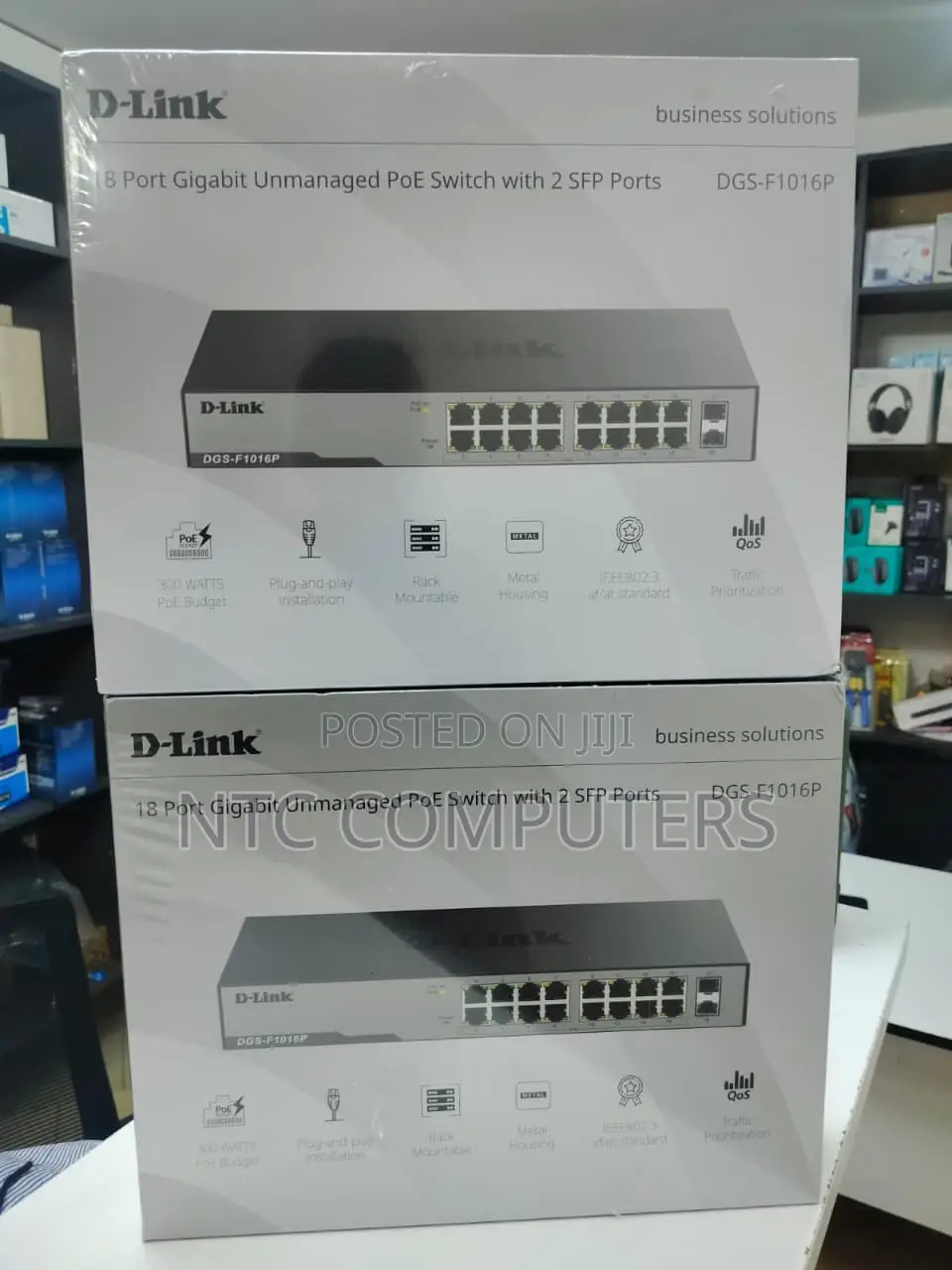 D-Link DGS-F1016P 16-Port Gigabit Unmanaged PoE+ Switch With 2sfp