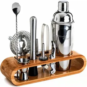 Professional Bartender Tool Set With Oval Bamboo Stand (Brand New)