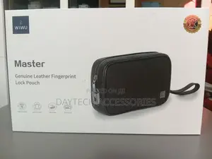 WiWU Master Genuine Leather Fingerprint Lock Travel Pouch in Black