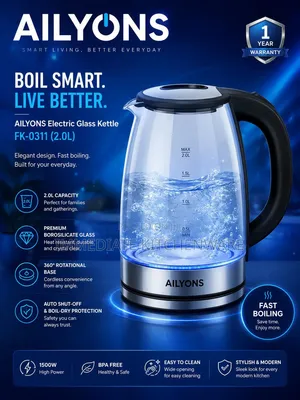 Ailyons 2L Electric Glass Kettle