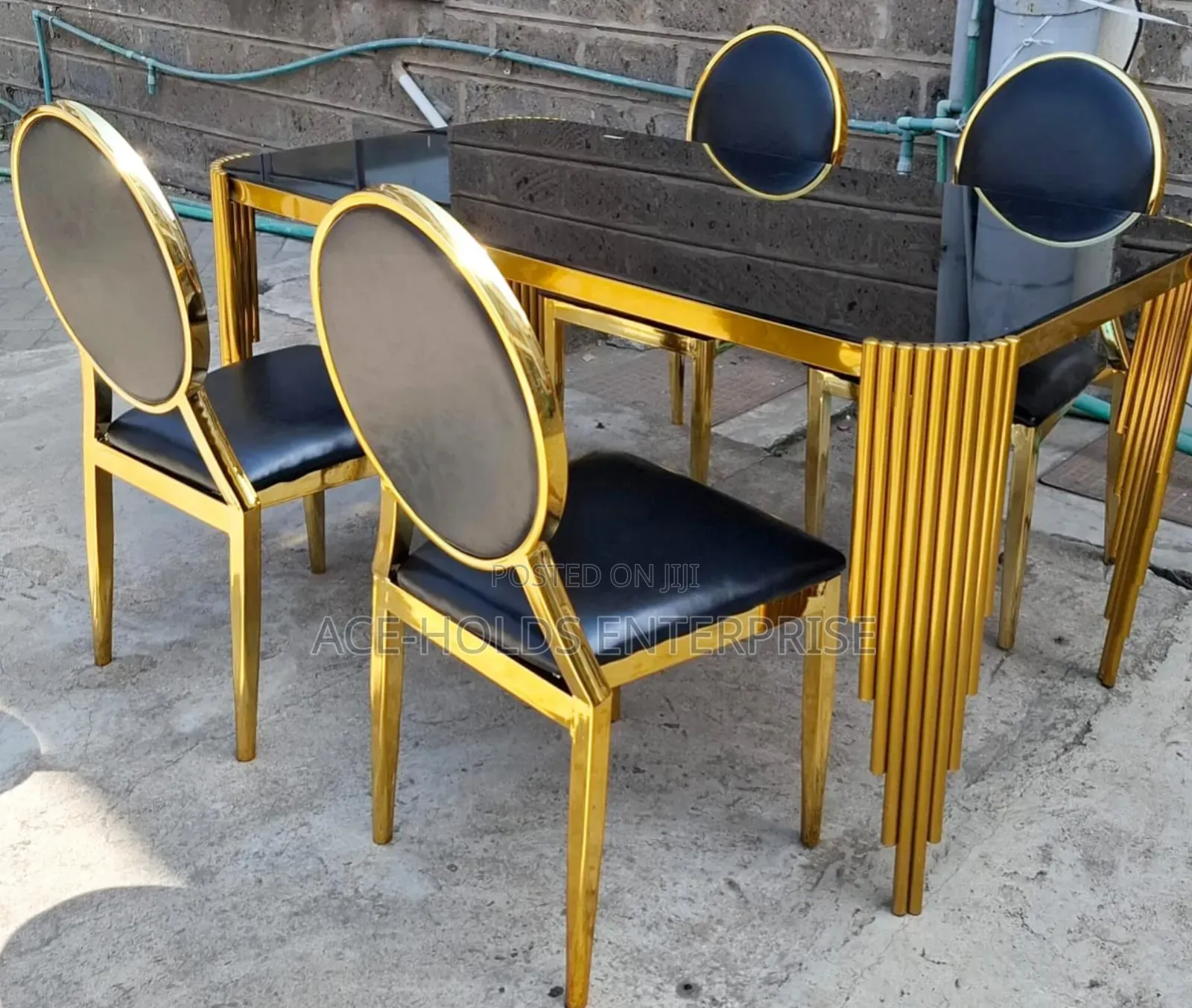 Modern Dining Table (Black and White) - Marble Top Design Gold Finish