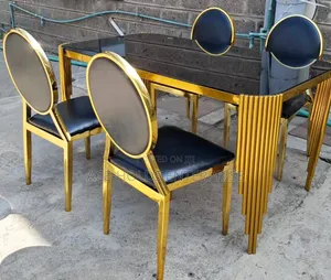 Modern Dining Table (Black and White) - Marble Top Design Gold Finish