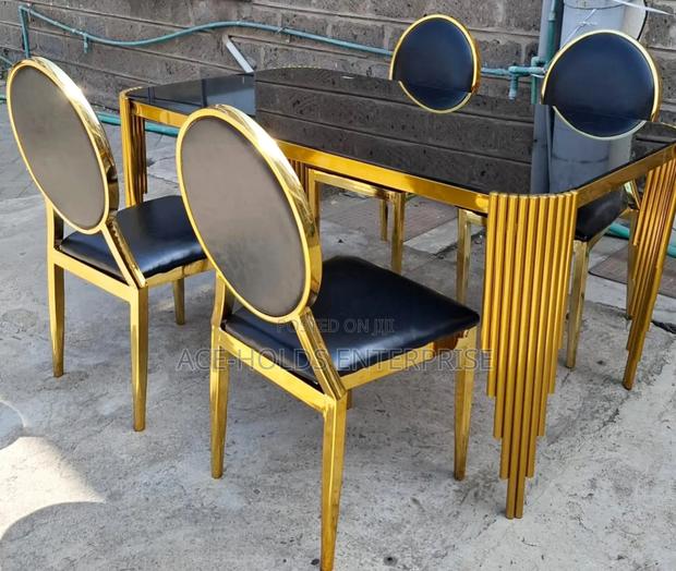Modern Dining Table (Black and White) - Marble Top Design Gold Finish