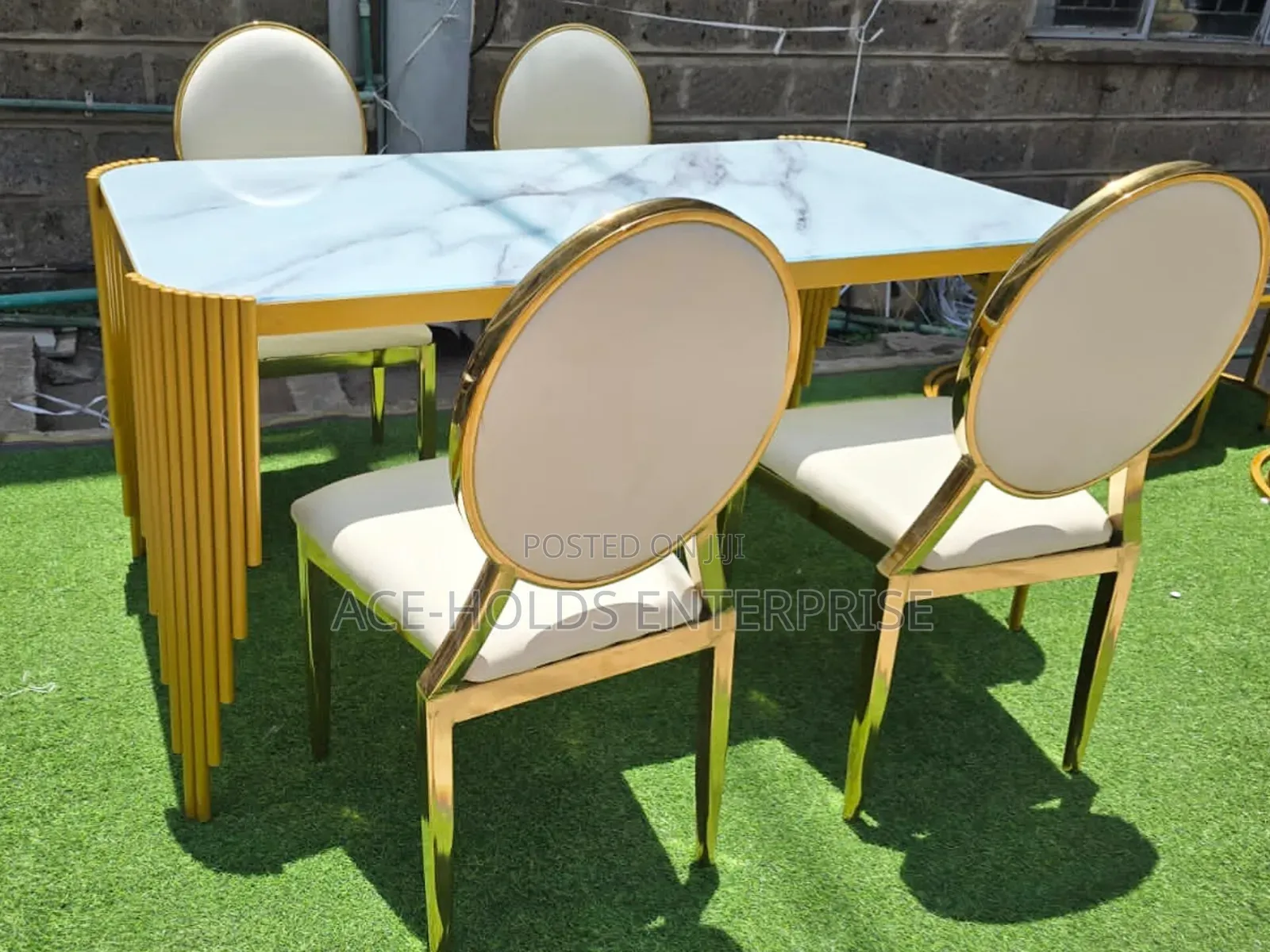 Modern Dining Table (Black and White) - Marble Top Design Gold Finish