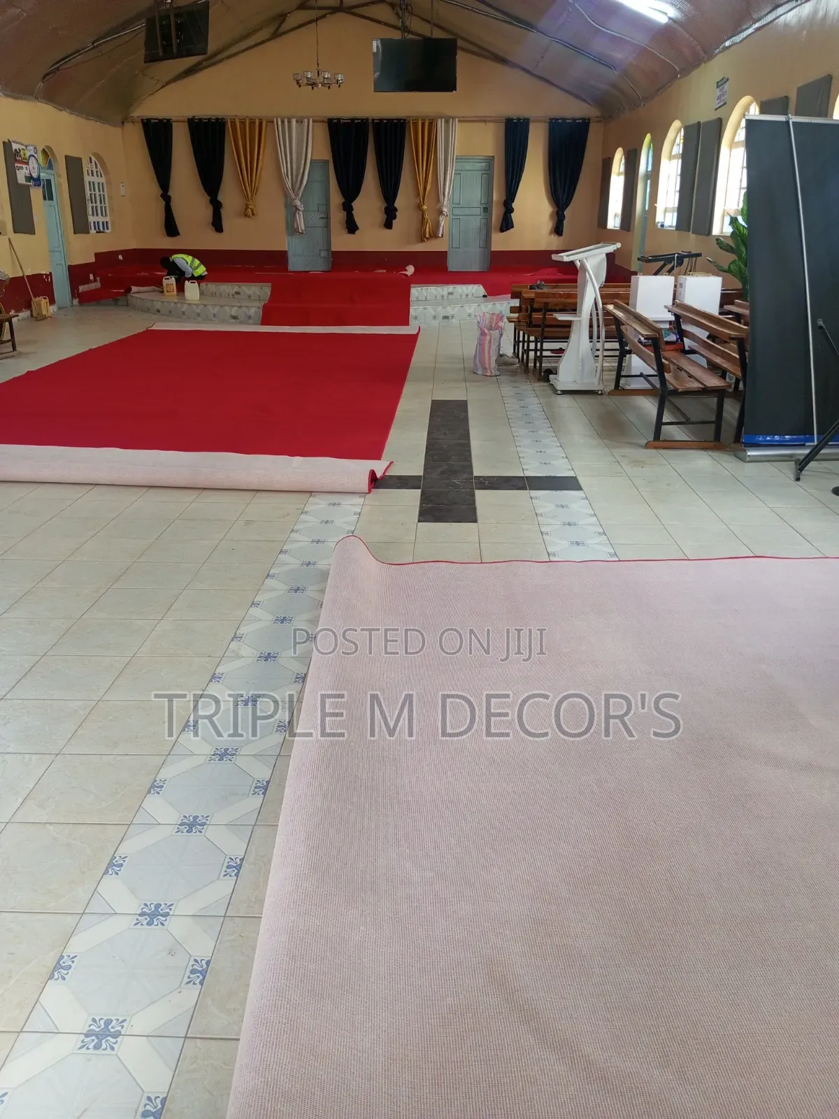Bright Red 4mm Delta Floor Carpet for Church