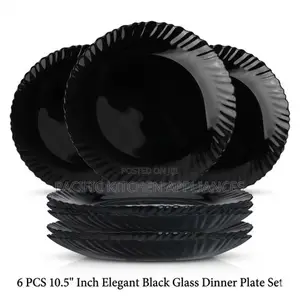 6 PCS 10.5"Inch Elegant Black Glass Dinner Plate Set