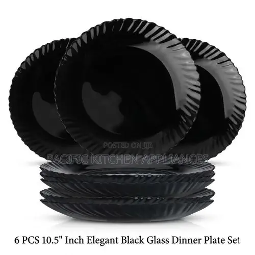 6 PCS 10.5"Inch Elegant Black Glass Dinner Plate Set