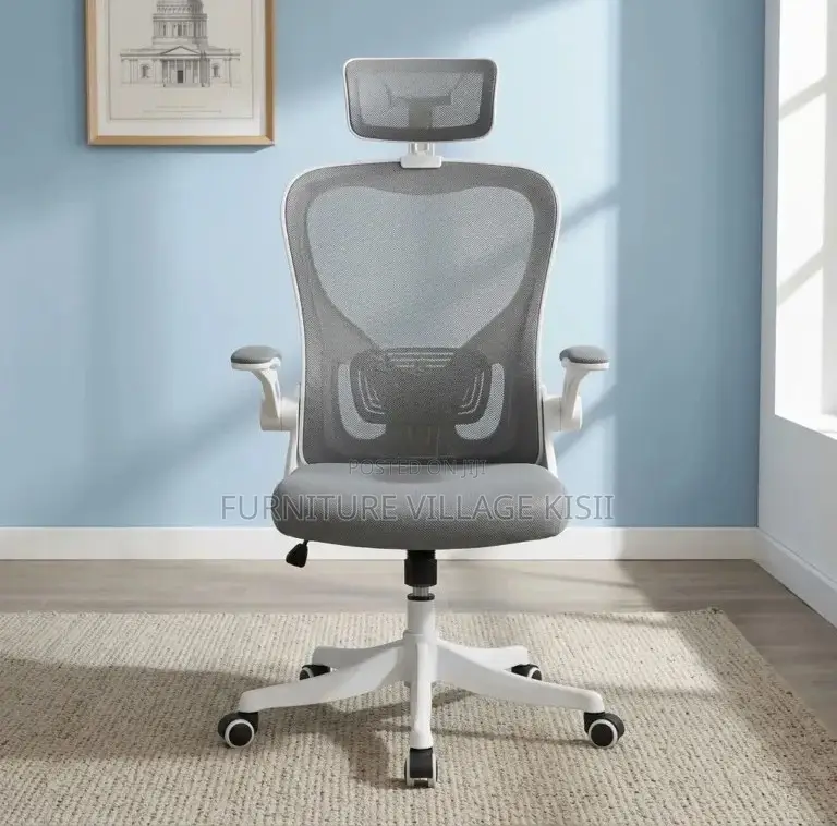 Office Chair;Gray Ergonomic High Back Orthopedic Headrest Chair