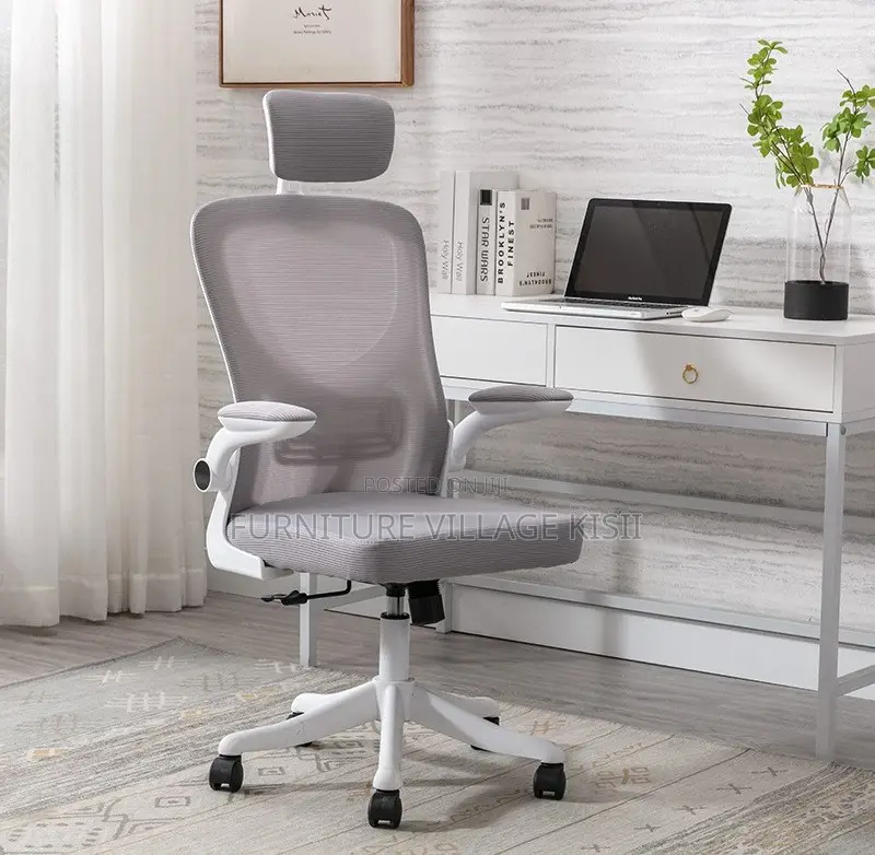 Office Chair;Gray Ergonomic High Back Orthopedic Headrest Chair