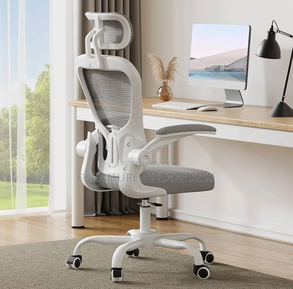 Office Chair;Gray Ergonomic High Back Orthopedic Headrest Chair