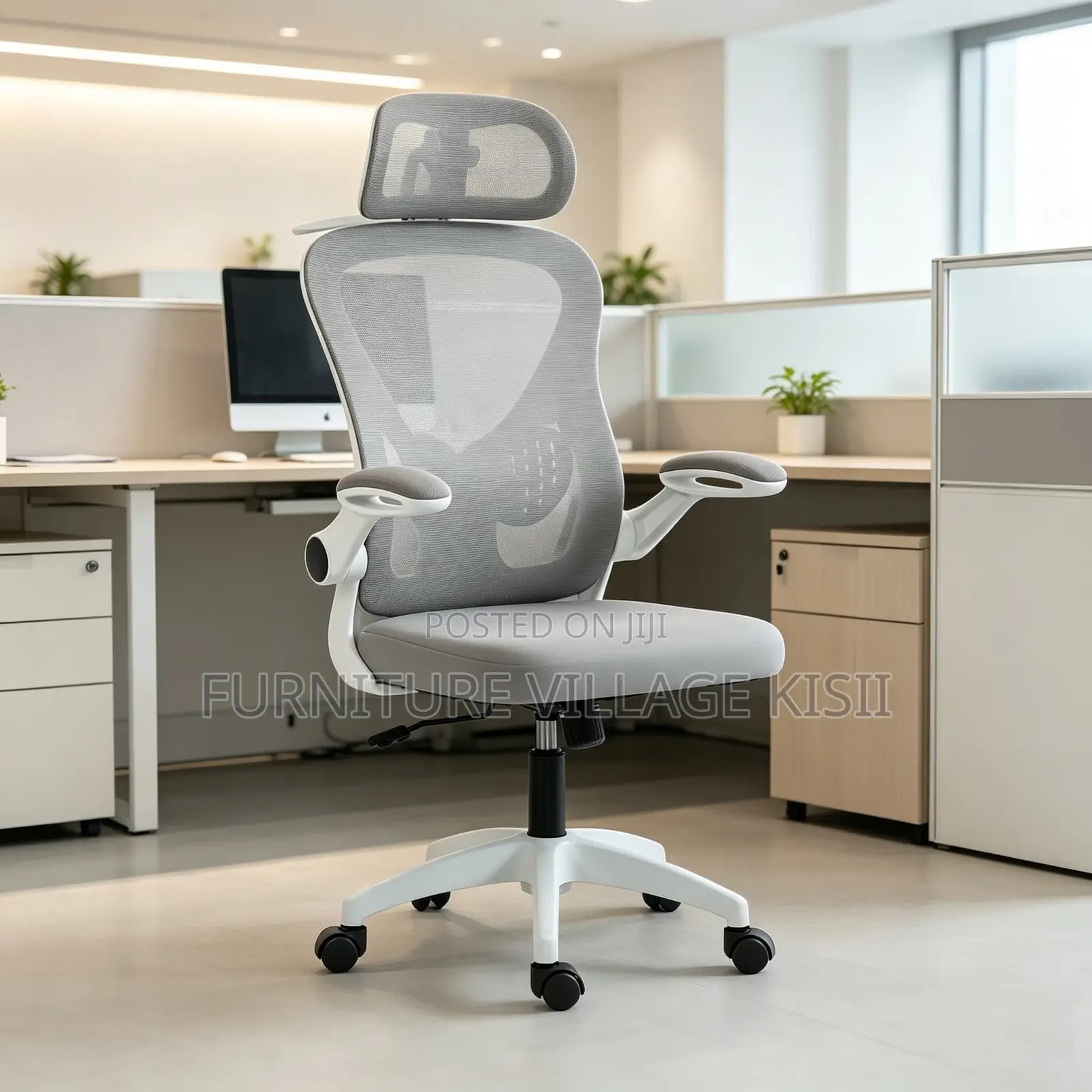 Office Chair;Gray Ergonomic High Back Orthopedic Headrest Chair