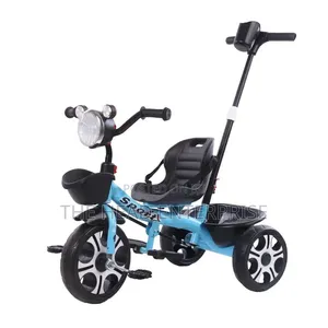 Bluish Kids Tricycle With a Push Handle
