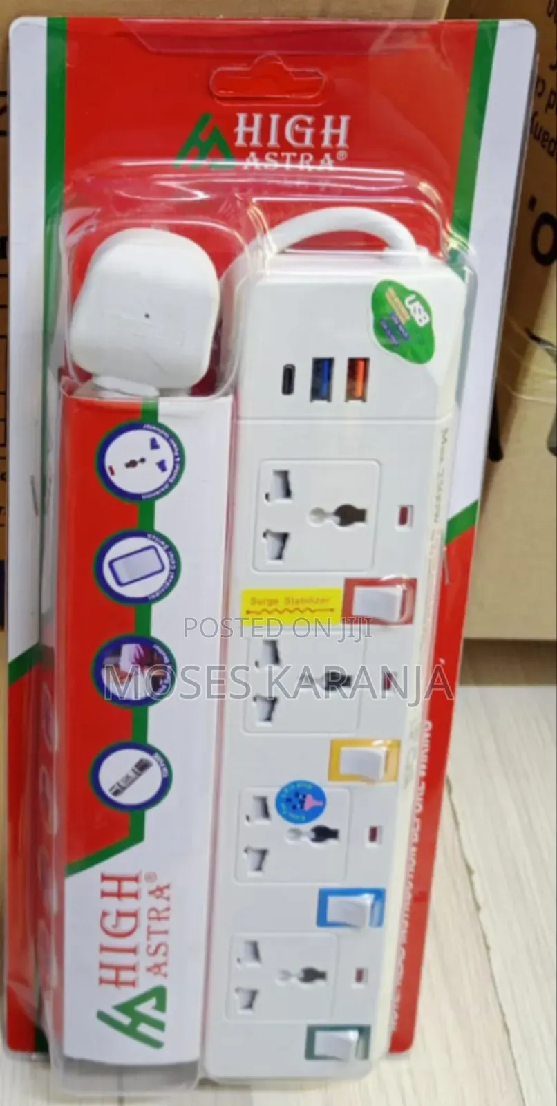 4-Way Electrical Extension Socket Multiple Plug Adapter