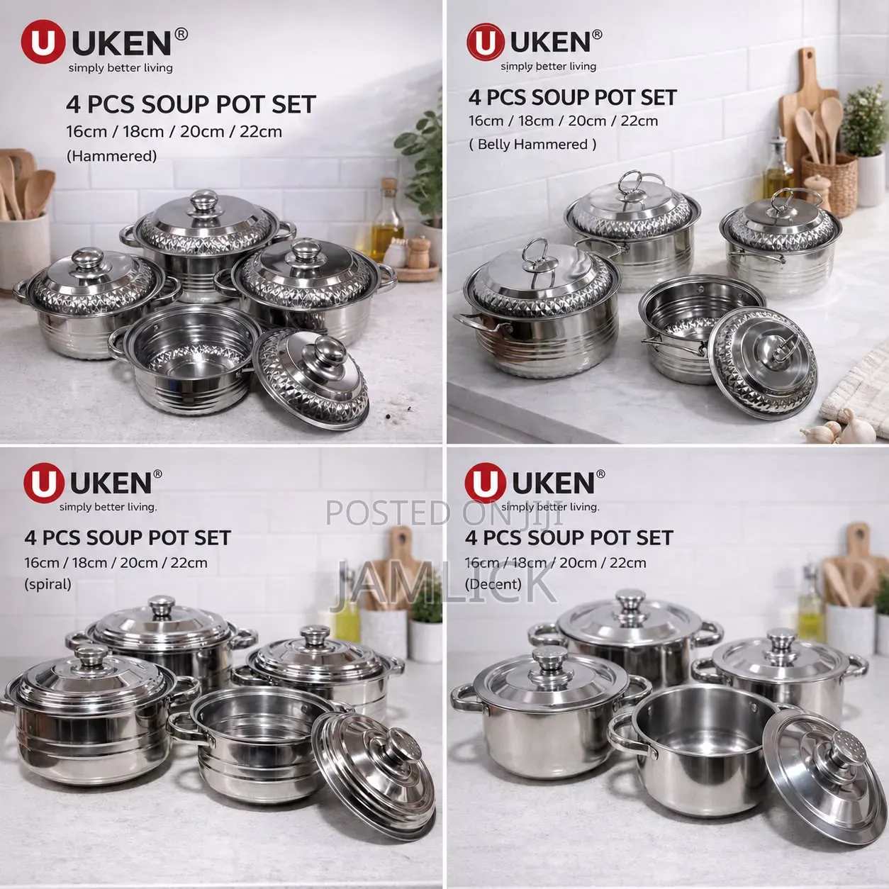 4pcs Uken Stainless Steel Serving Pots - Uk