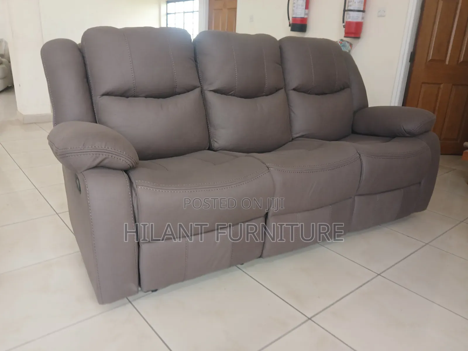 Brown Soft Fabric 3-Seater Recliner Sofa
