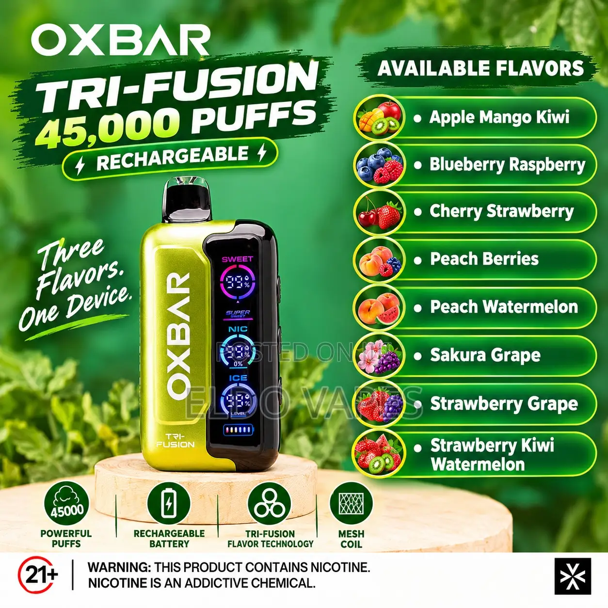 Oxbar Tri-Fusion 45,000 Puffs Rechargeable Vape