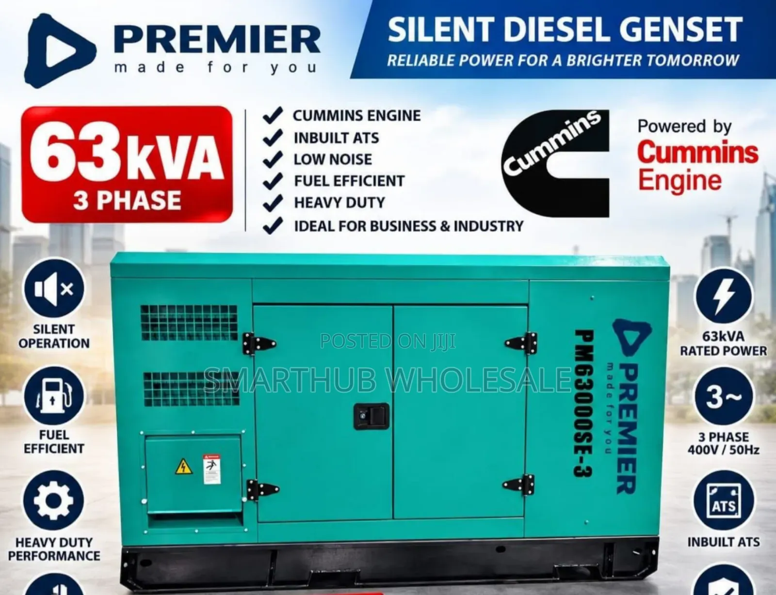 Premier Silent Diesel Genset 63kva 3 Phase