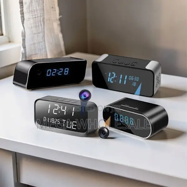 Compact Indoor Watcher WiFi Alarm Table Clock Hidden Spy Camera