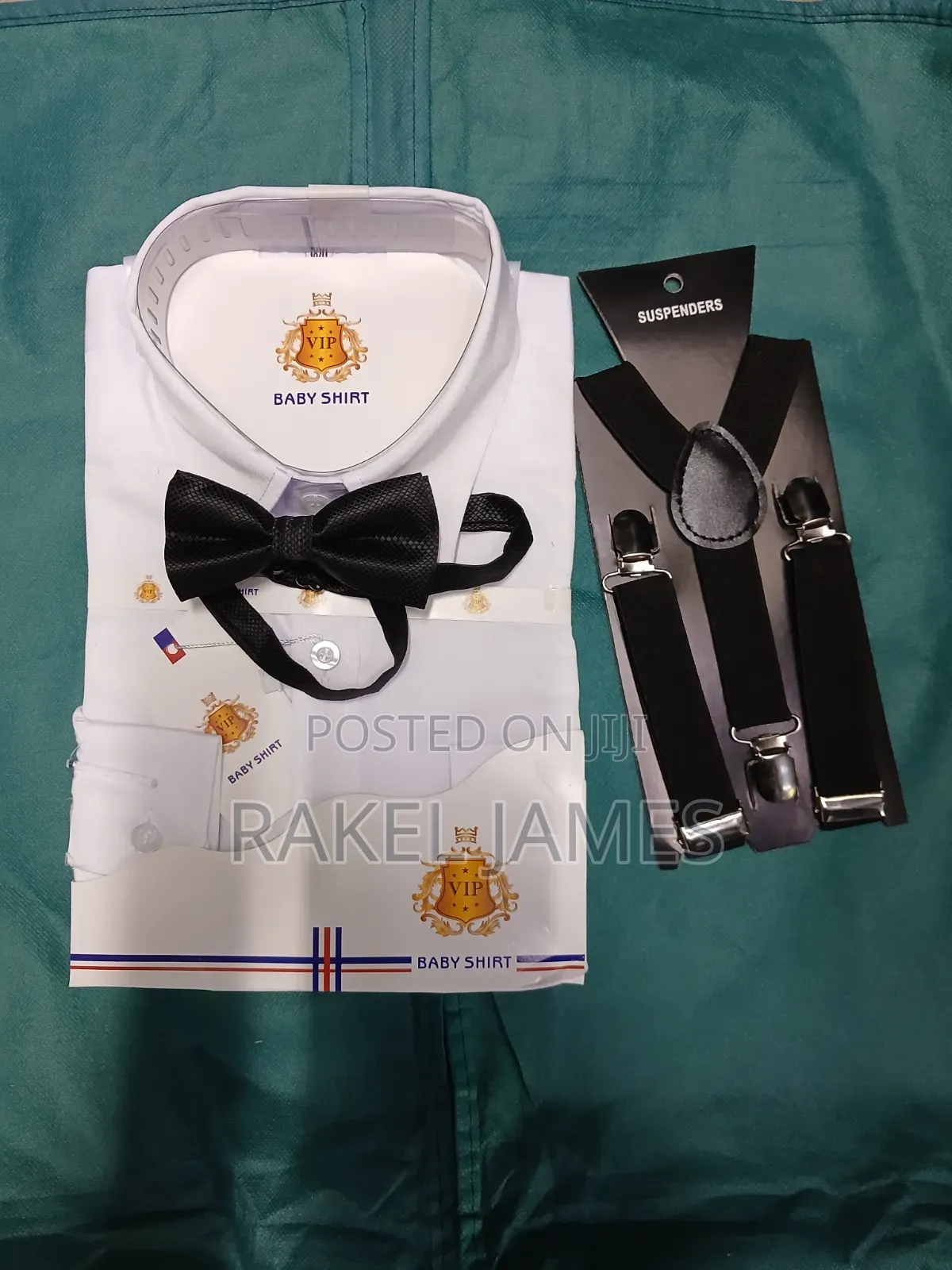 Kid's White Shirt Shirt,black Suspender and a Bowtie.
