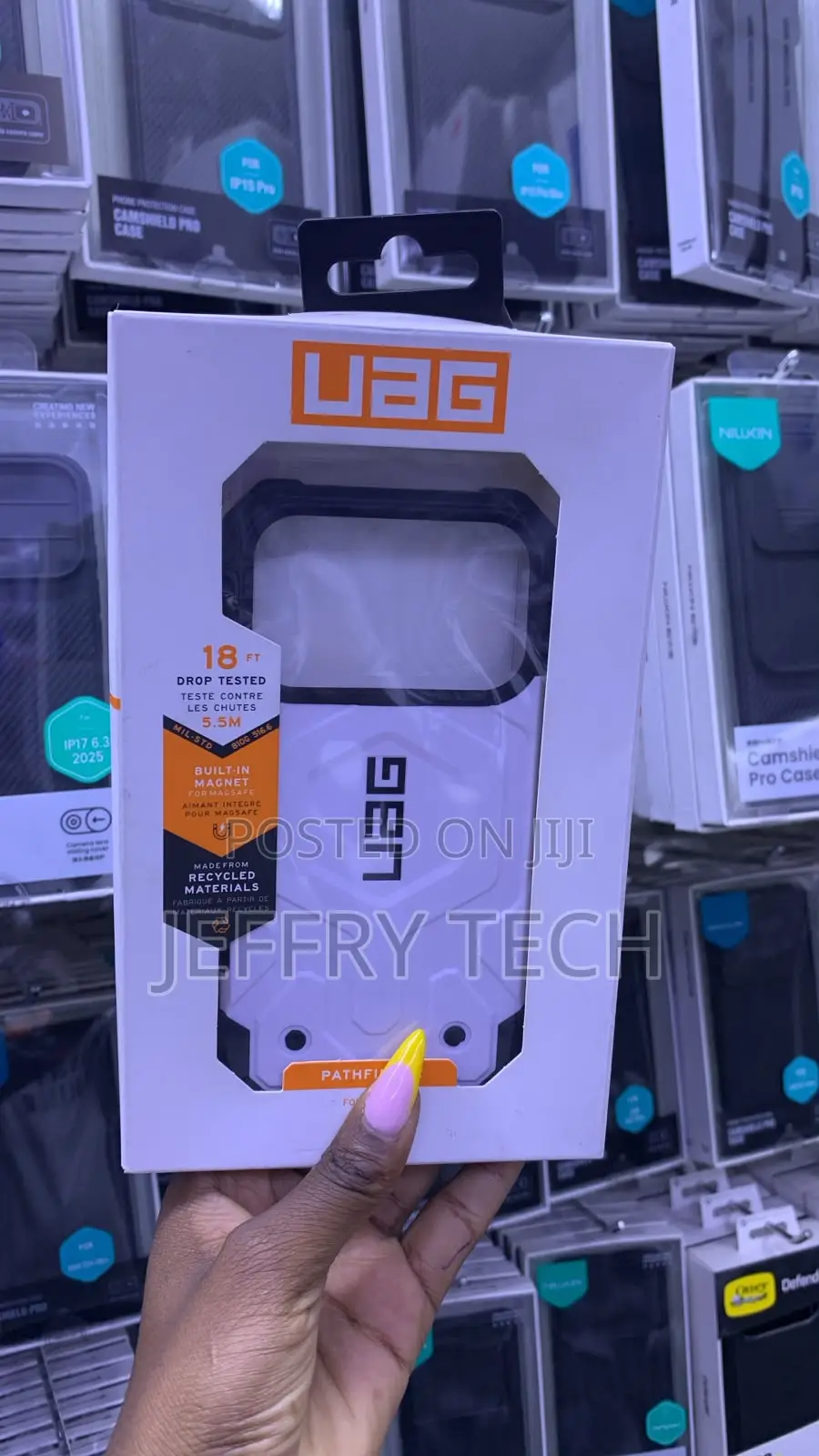 A Black Urban Armor Gear (UAG) Pathfinder MagSafe Phone Case