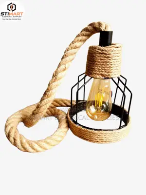 Hemp Rope Black Metal Pendant Light