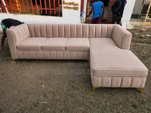5 Seater Lux Beige Channel L Shaped Sofa