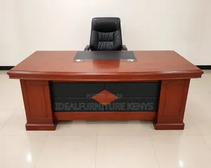 Executive Office Desk 1.4M - Mahogany Wooden Table With Leather Pad