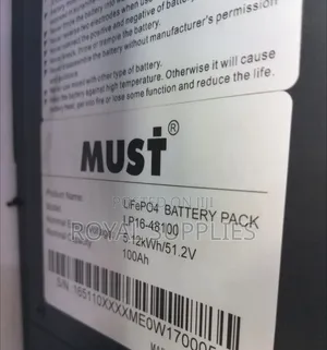 Must 5.12kwh 51.2v 100ah Lithium Iron Battery